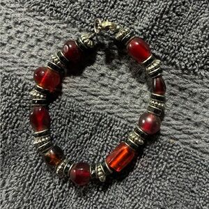 Red Beaded Bracelet with Silver Accents - Women's Jewelry